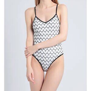 New Topshop Knit Tie Back Swimsuit Size 2 Monochrome 1 Piece Black and White
